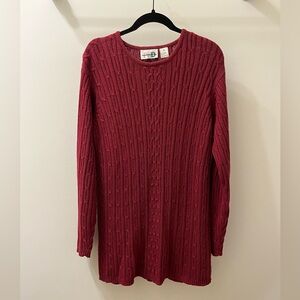 VTG Women's Red Cable Knit Sweater Dress - late 80s / early 90s